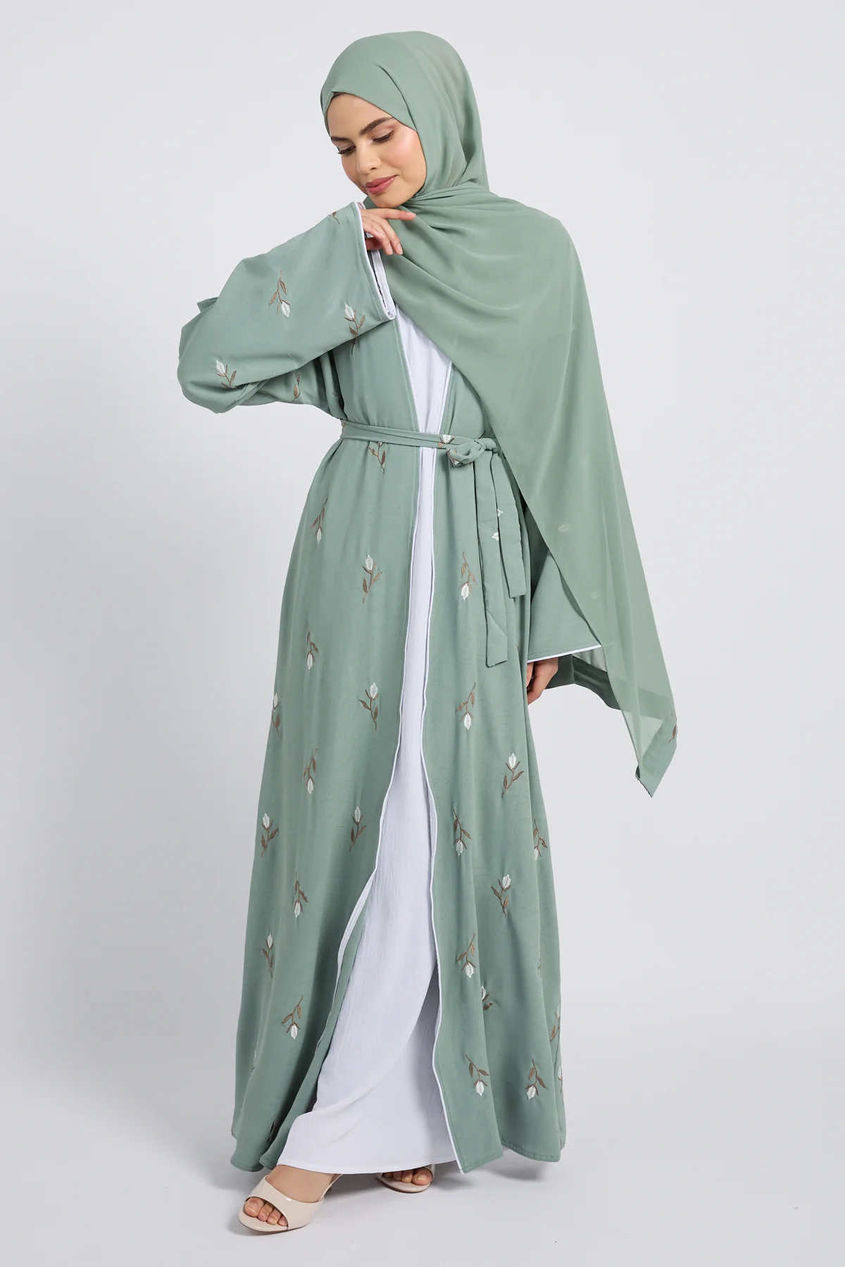 Sage Bloom Four Piece Abaya Set