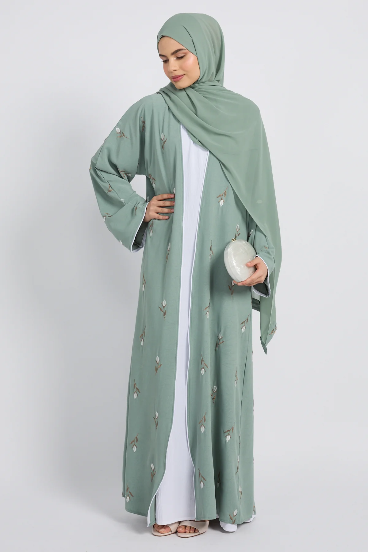 Sage Bloom Four Piece Abaya Set - Image 3