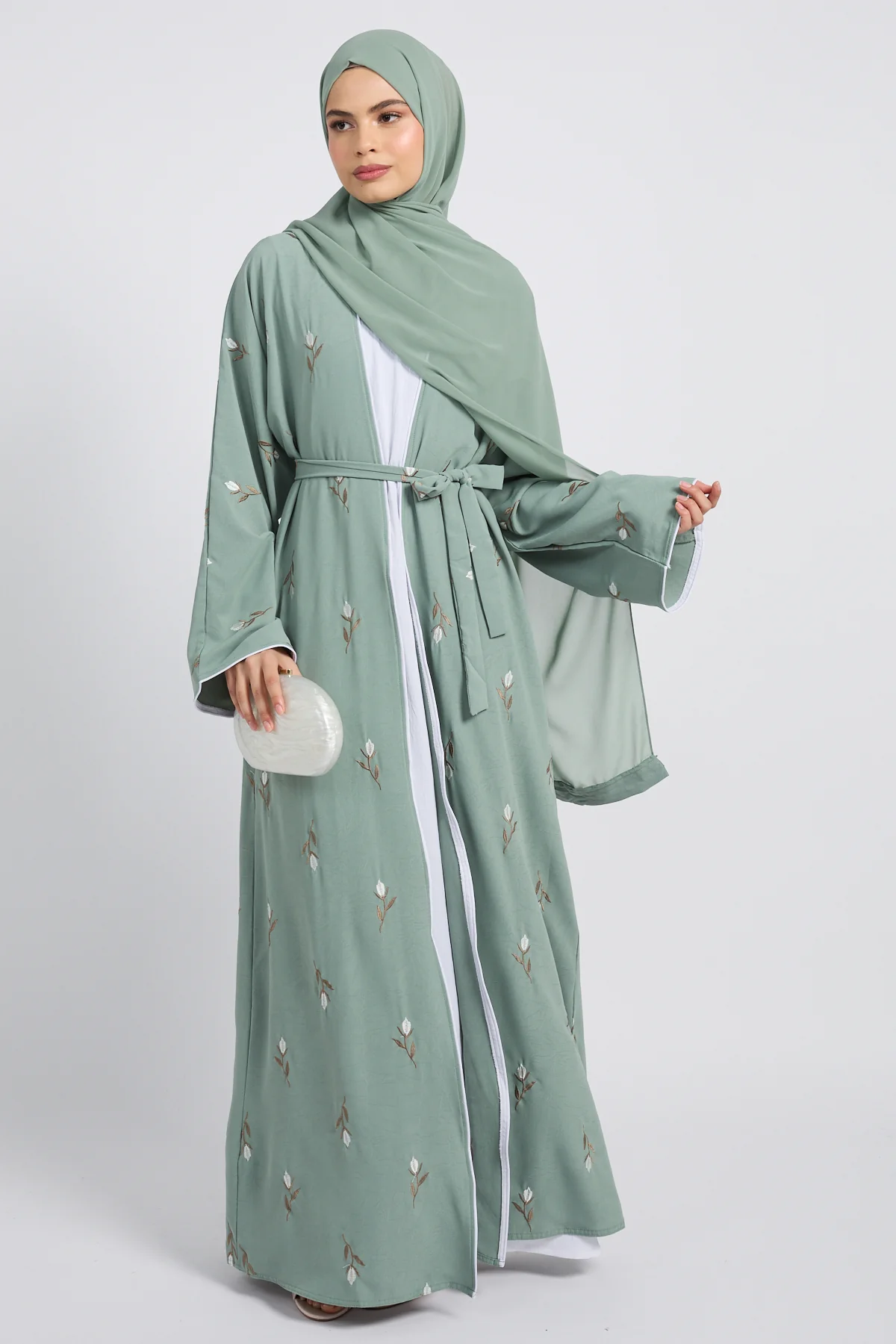 Sage Bloom Four Piece Abaya Set - Image 4