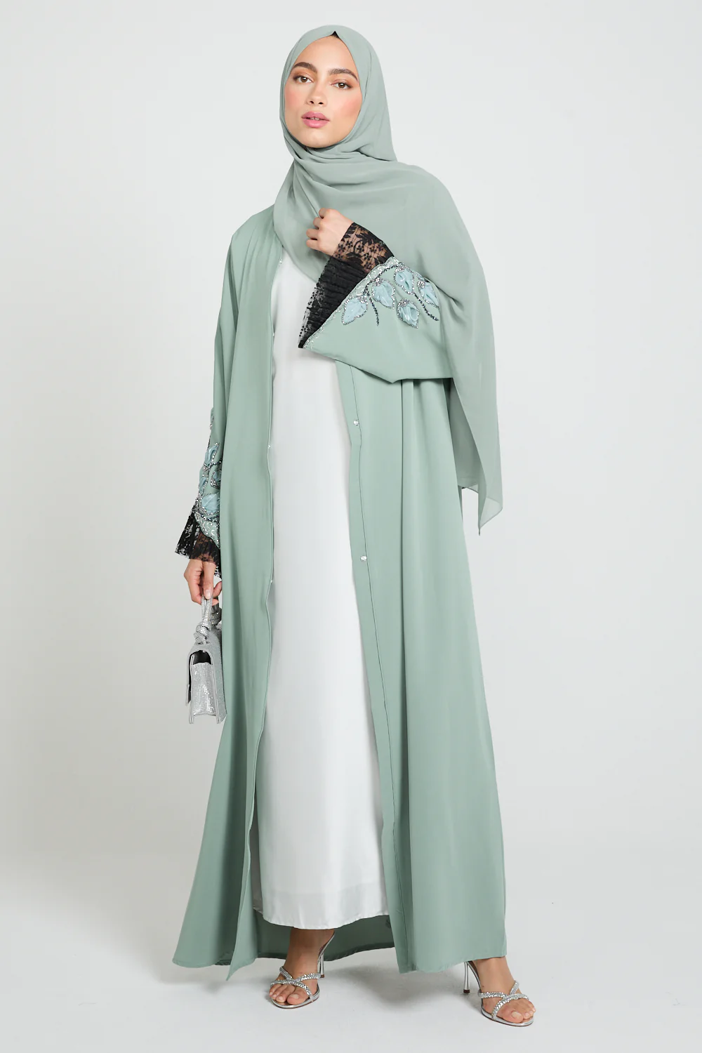 Sage Bloom Reverie Open Abaya - Image 5