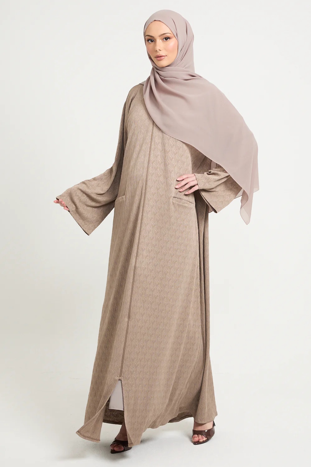 Sandstone Textured Semi-Closed Abaya with Zip and Pockets - LIMITED EDITION - Image 6