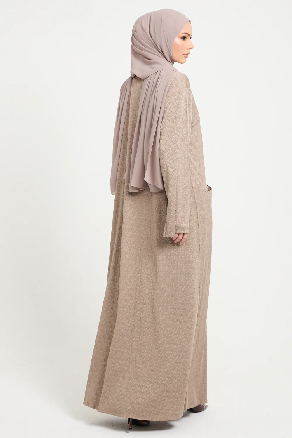 Sandstone Textured Semi-Closed Abaya with Zip and Pockets - LIMITED EDITION - Image 8