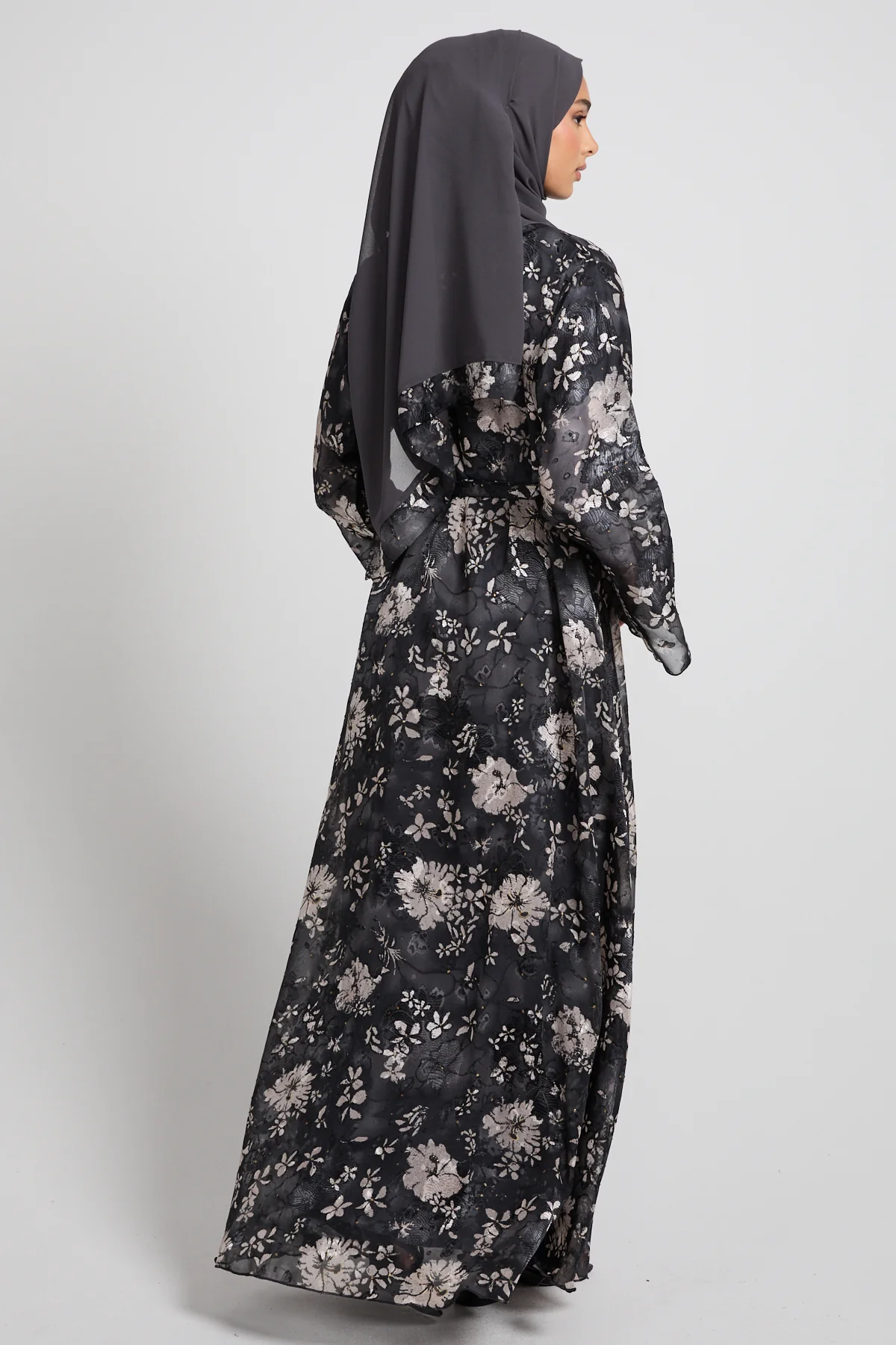 Smoked Floral Chiffon Open Abaya - LIMITED EDITION - Image 4