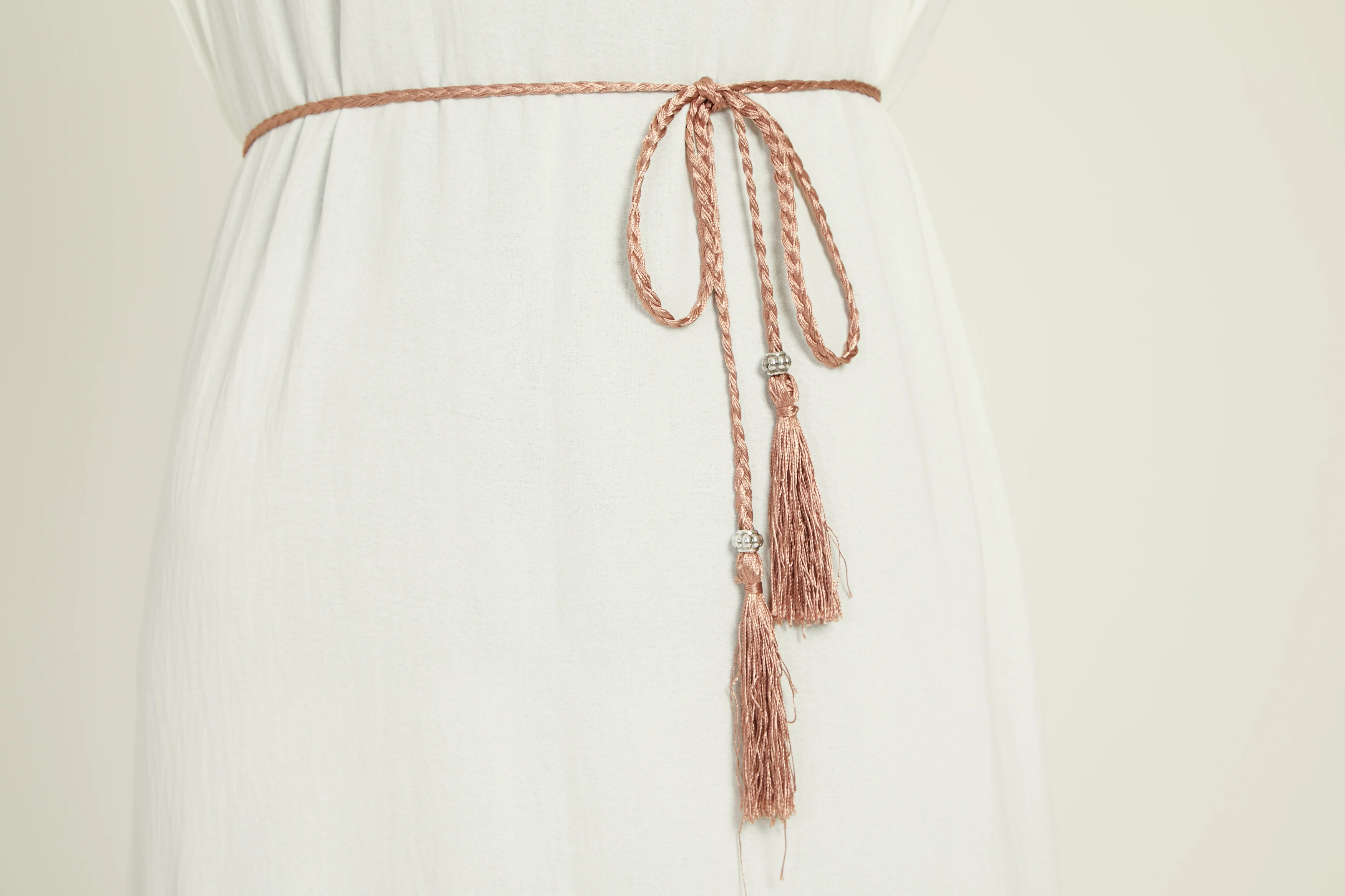 Sweet Blush Slim Plaited Rope Tassel Belt