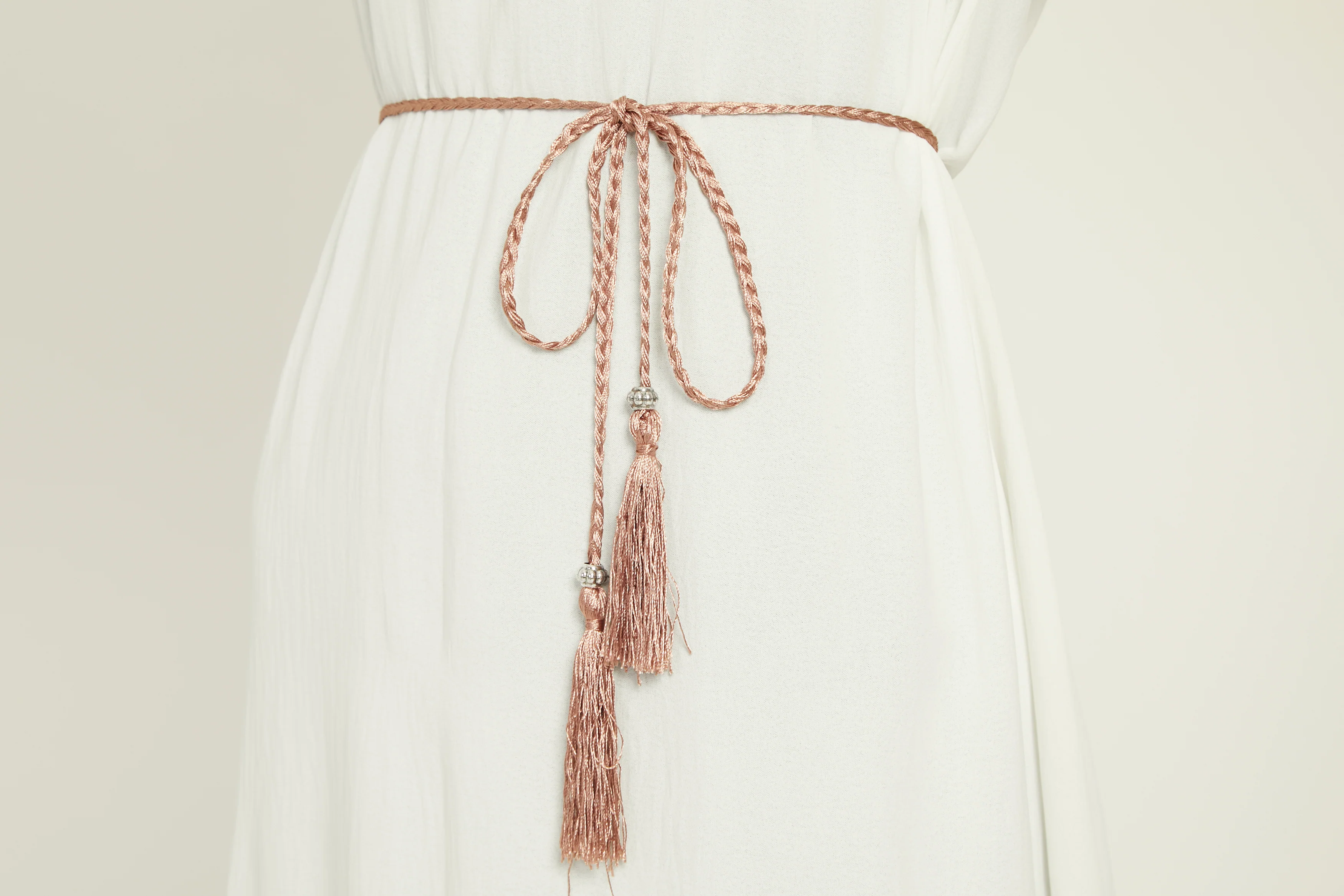 Sweet Blush Slim Plaited Rope Tassel Belt - Image 2