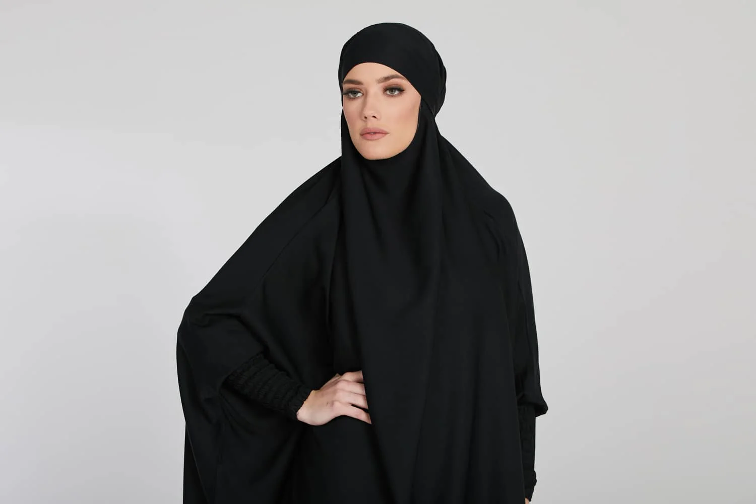 Two Piece Jilbab/ Prayer Set With Pockets - Black - Image 8