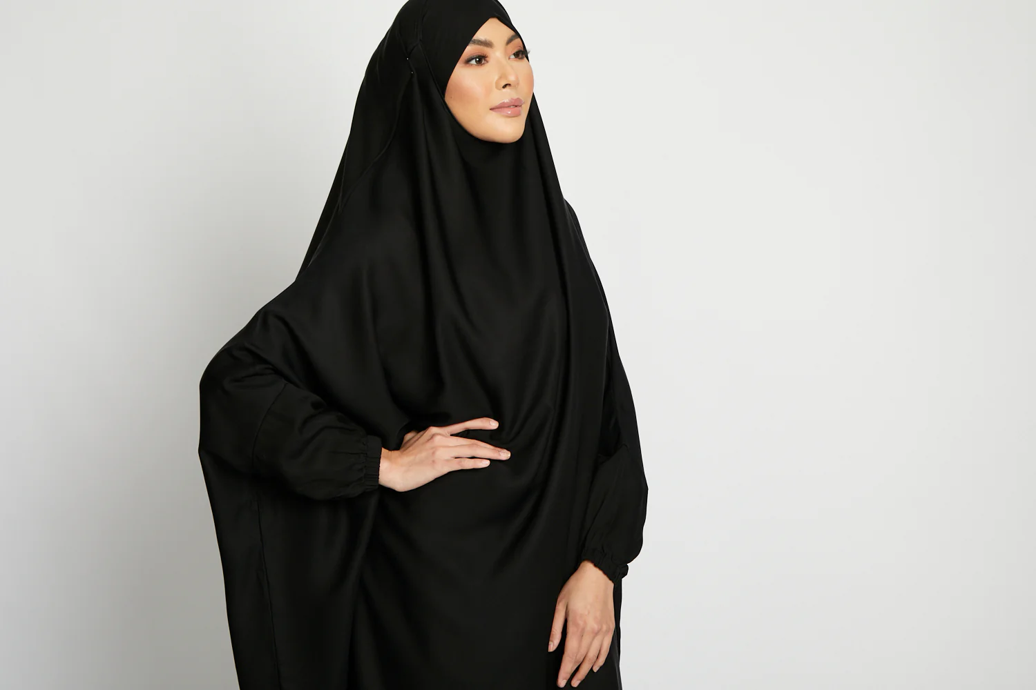 Two Piece Jilbab/ Prayer Set - Elasticated Cuff - Black - Image 7