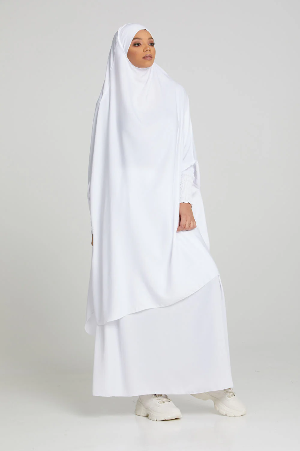 Two Piece Jilbab/Prayer Set with Pockets - White - Image 3