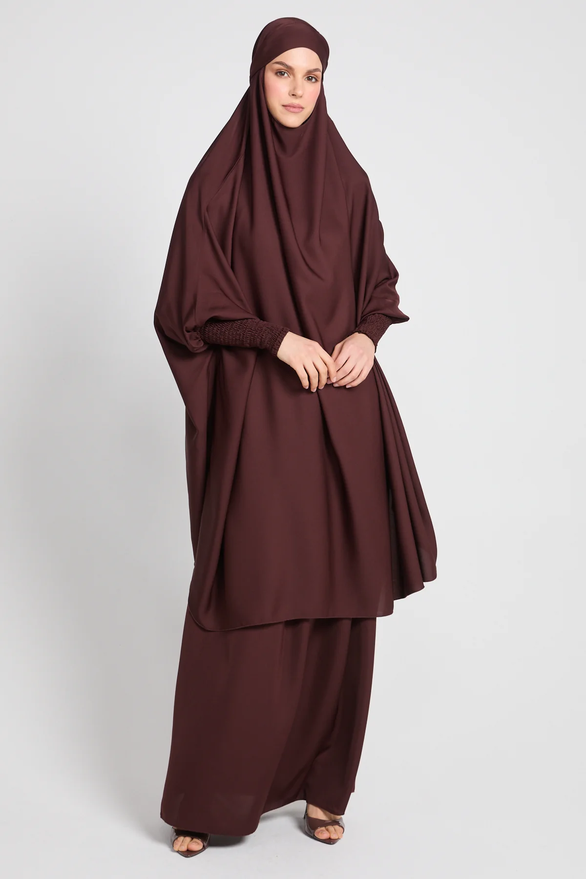Two Piece Jilbab/Prayer Set with Pockets- Mahogany - Image 8