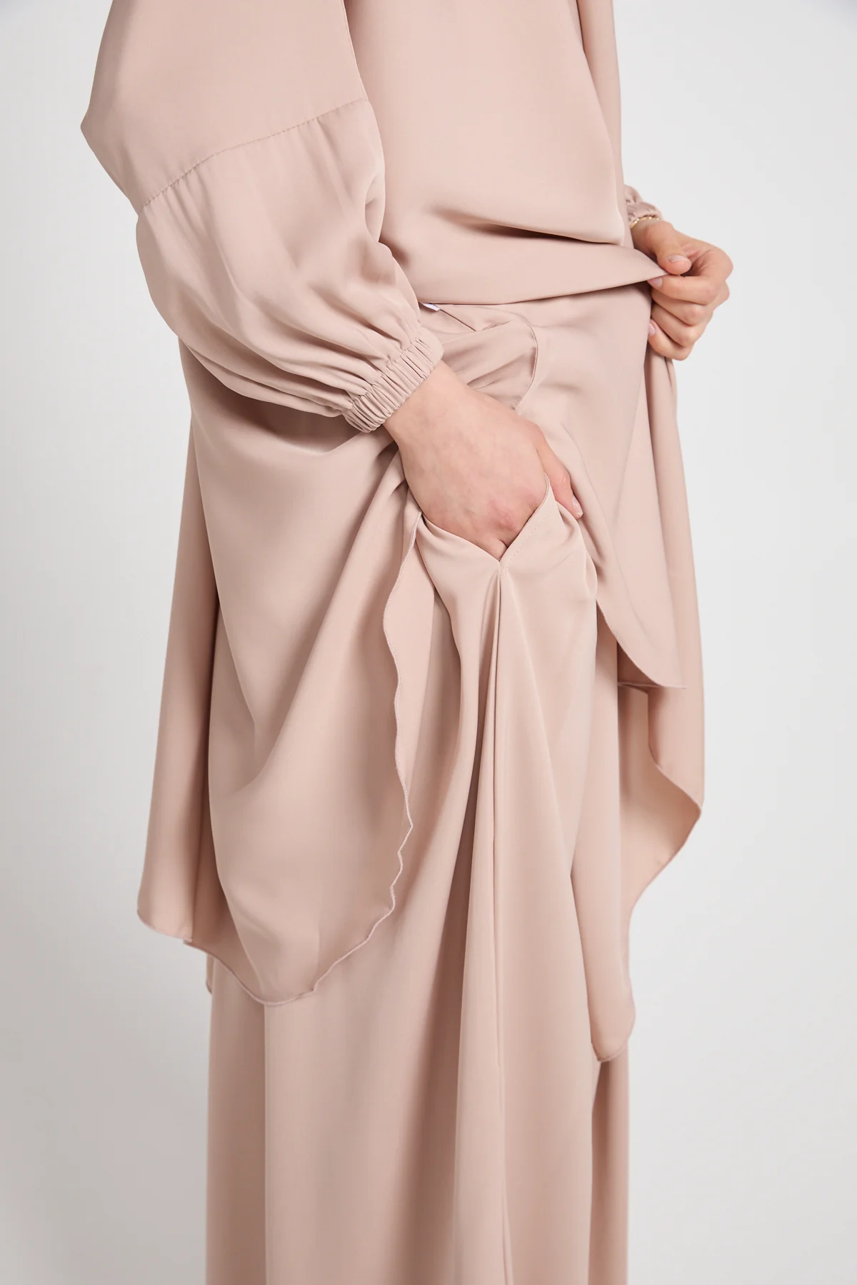 Two Piece Jilbab/ Prayer Set With Pockets - Elasticated Cuff - Natural - Image 6