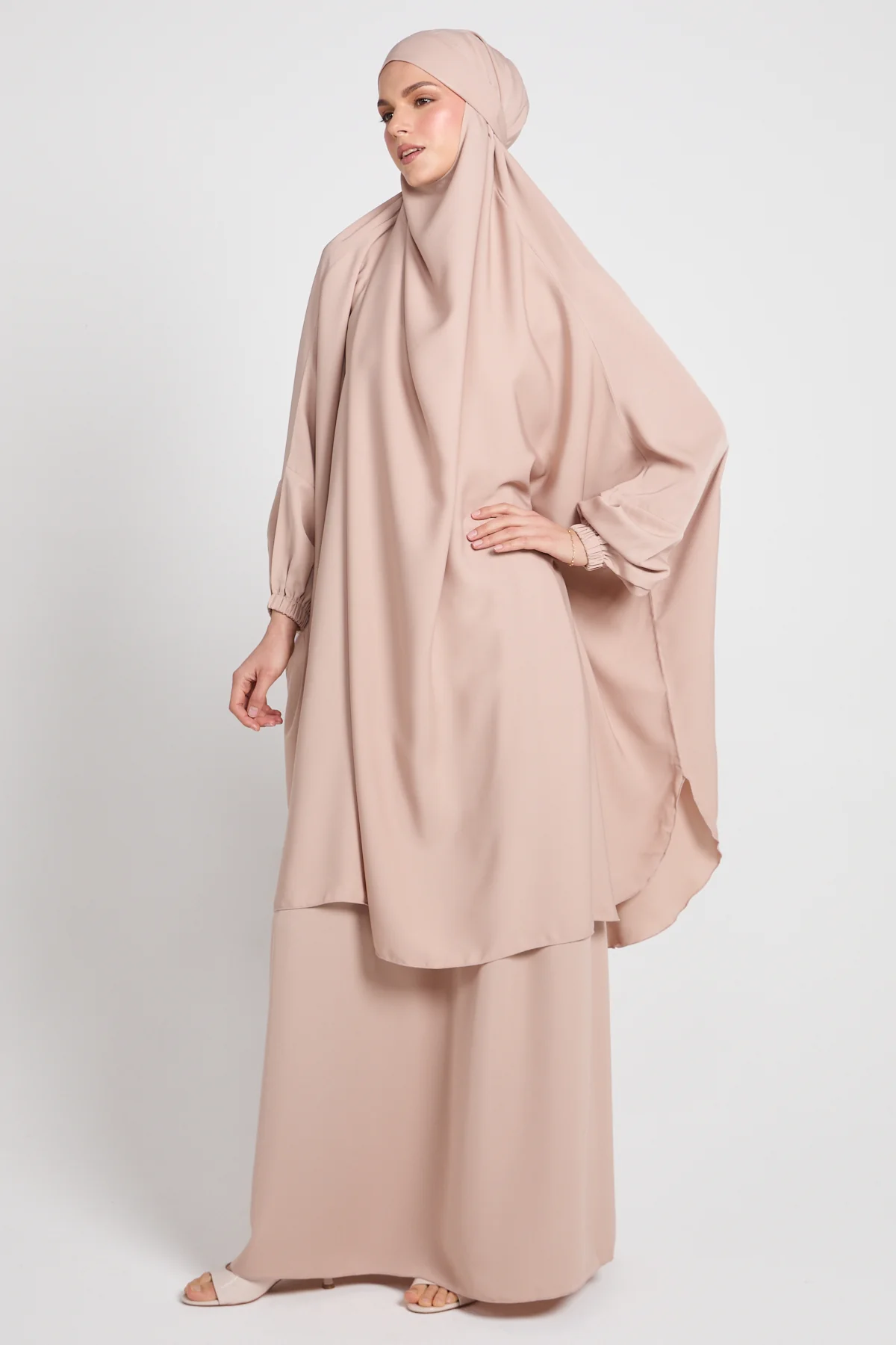 Two Piece Jilbab/ Prayer Set With Pockets - Elasticated Cuff - Natural - Image 7