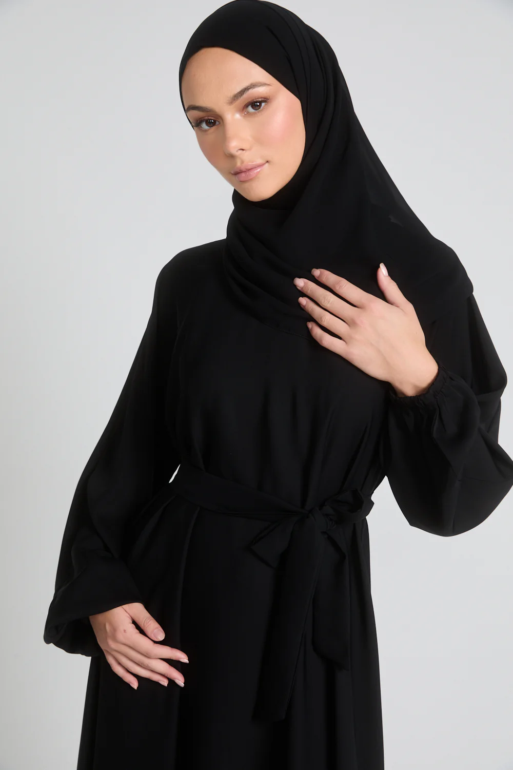 Umbrella Cut Closed Abaya with Elasticated Cuffs - Black - Image 2