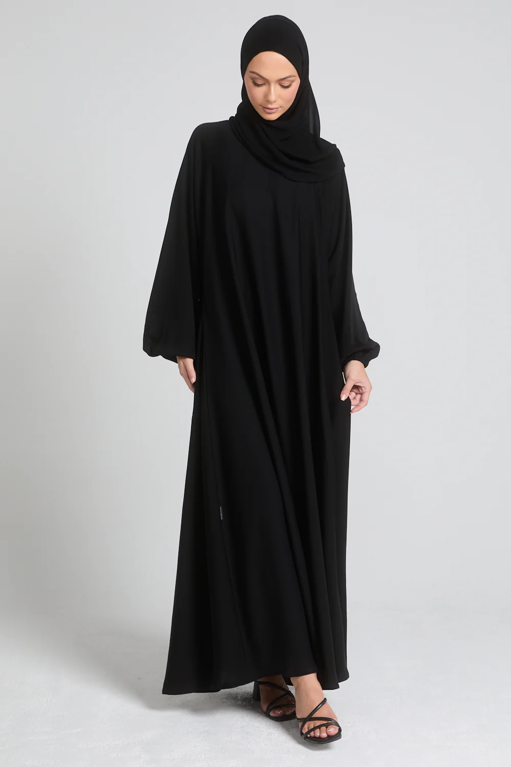 Umbrella Cut Closed Abaya with Elasticated Cuffs - Black - Image 6