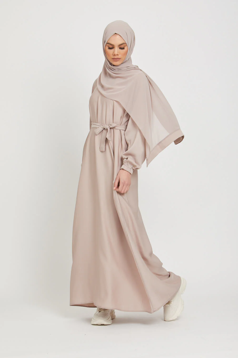 Umbrella Cut Closed Abaya with Elasticated Cuffs - Natural