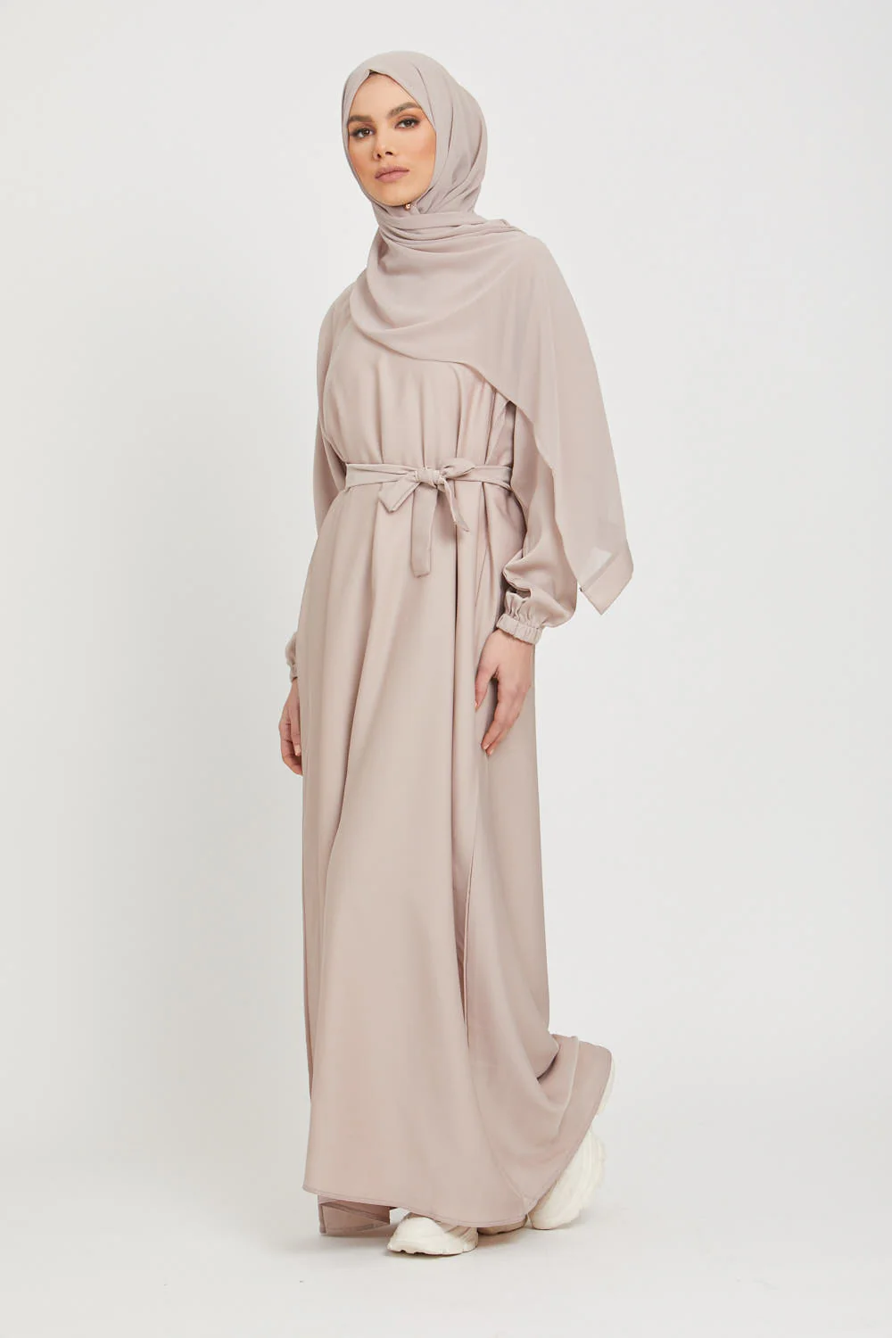 Umbrella Cut Closed Abaya with Elasticated Cuffs - Natural - Image 4