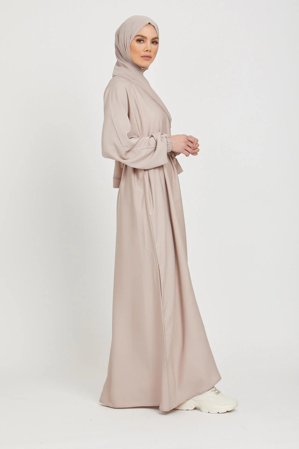 Umbrella Cut Closed Abaya with Elasticated Cuffs - Natural - Image 5