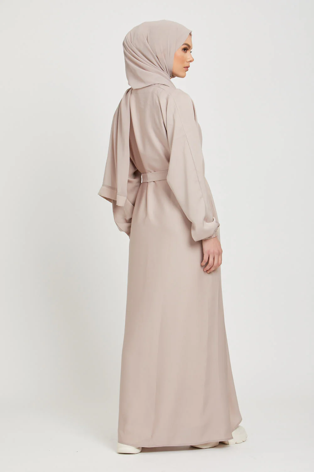 Umbrella Cut Closed Abaya with Elasticated Cuffs - Natural - Image 6