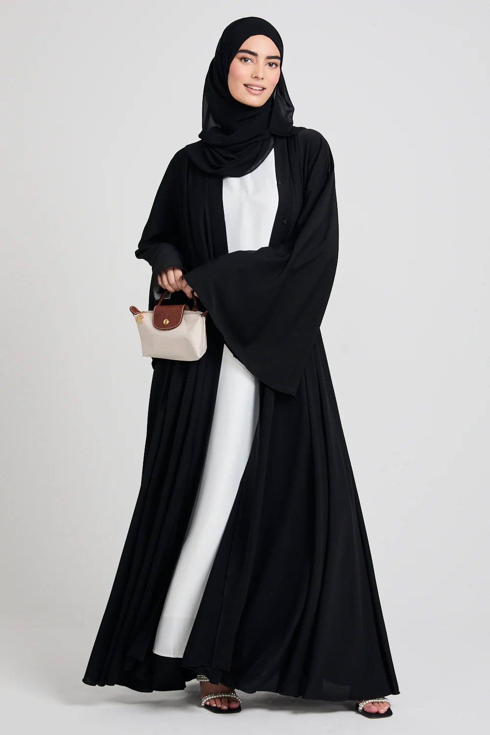 Umbrella Cut Open Abaya with Flared Sleeves - Black