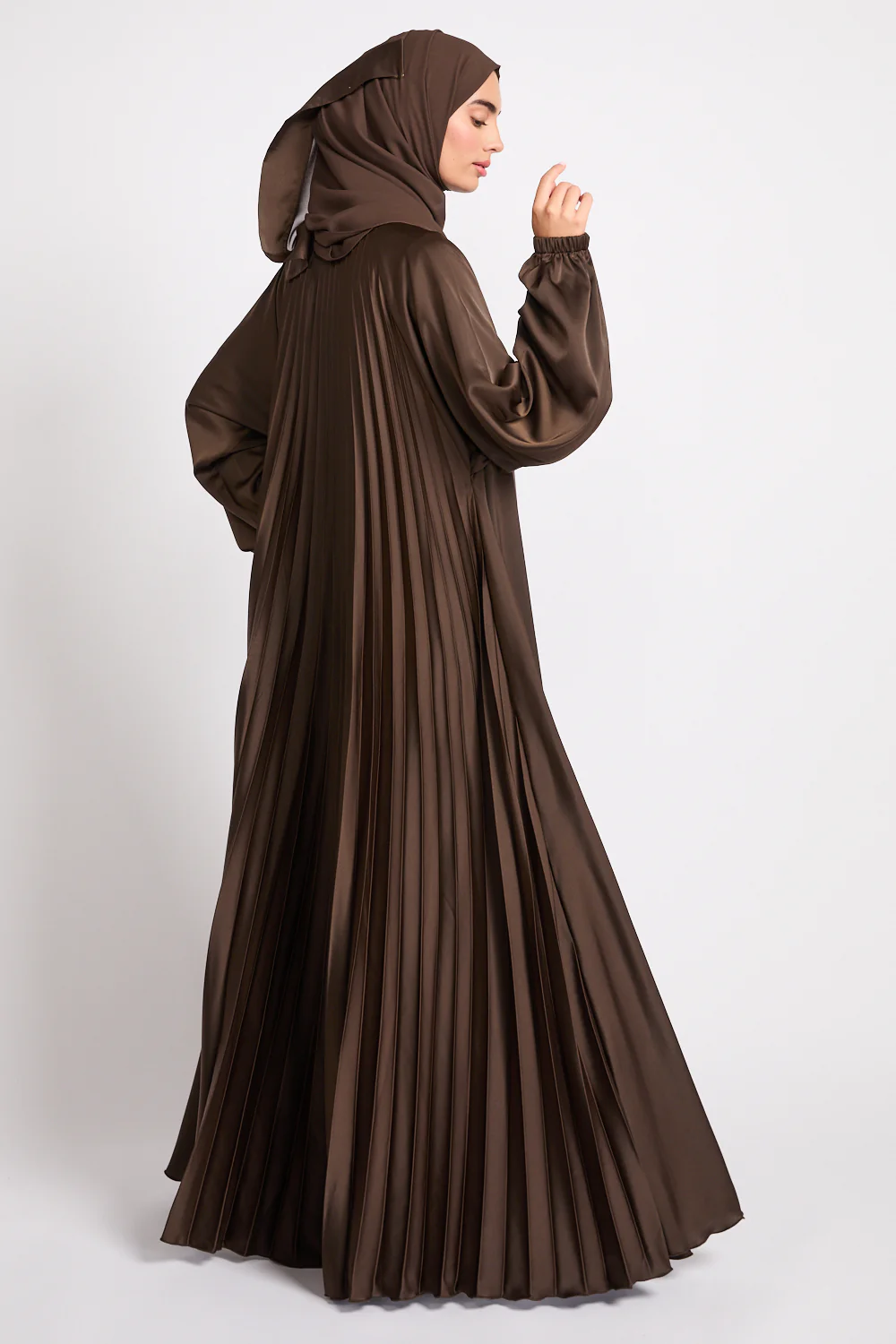 Premium Umbrella Cut Open Abaya with Pleated Back Detailing - Duskwood