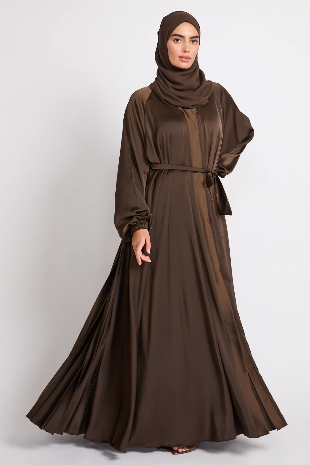 Premium Umbrella Cut Open Abaya with Pleated Back Detailing - Duskwood - Image 10