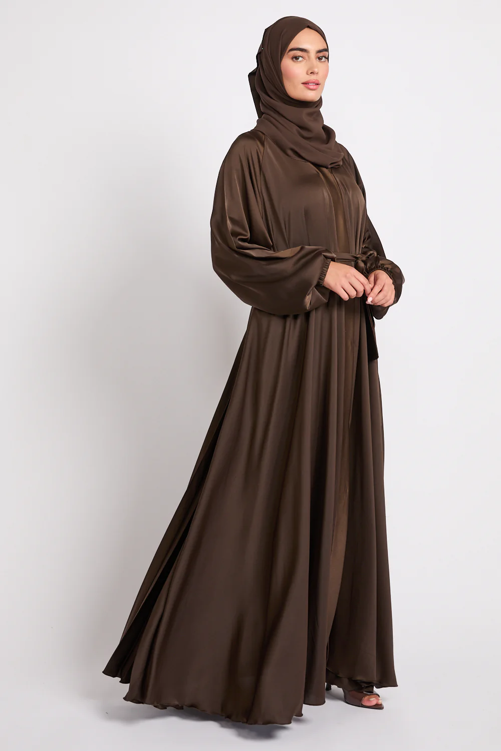 Premium Umbrella Cut Open Abaya with Pleated Back Detailing - Duskwood - Image 3