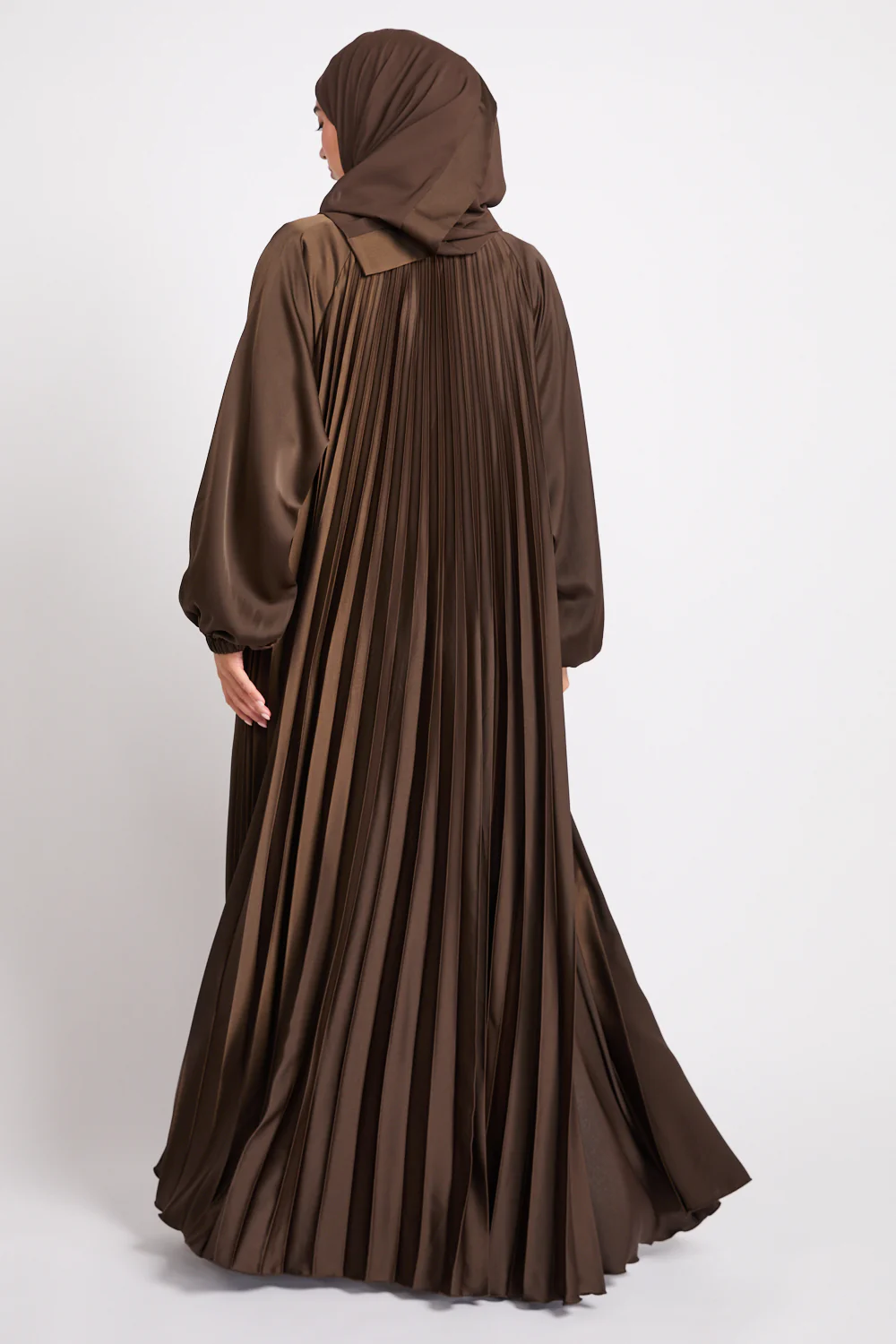 Premium Umbrella Cut Open Abaya with Pleated Back Detailing - Duskwood - Image 5
