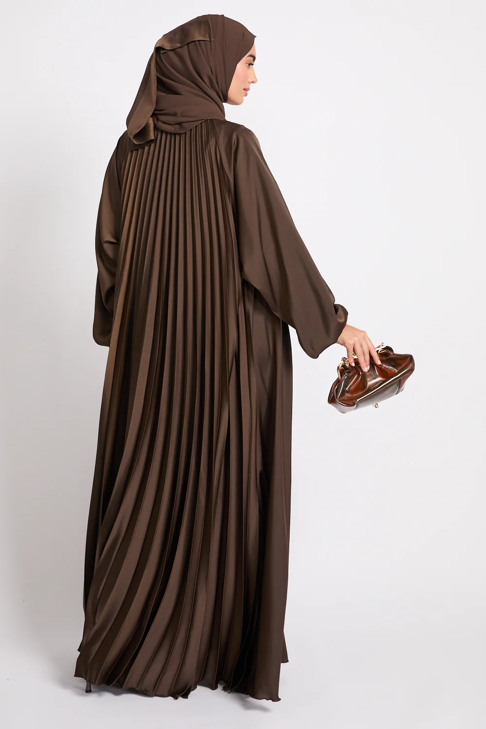 Premium Umbrella Cut Open Abaya with Pleated Back Detailing - Duskwood - Image 7