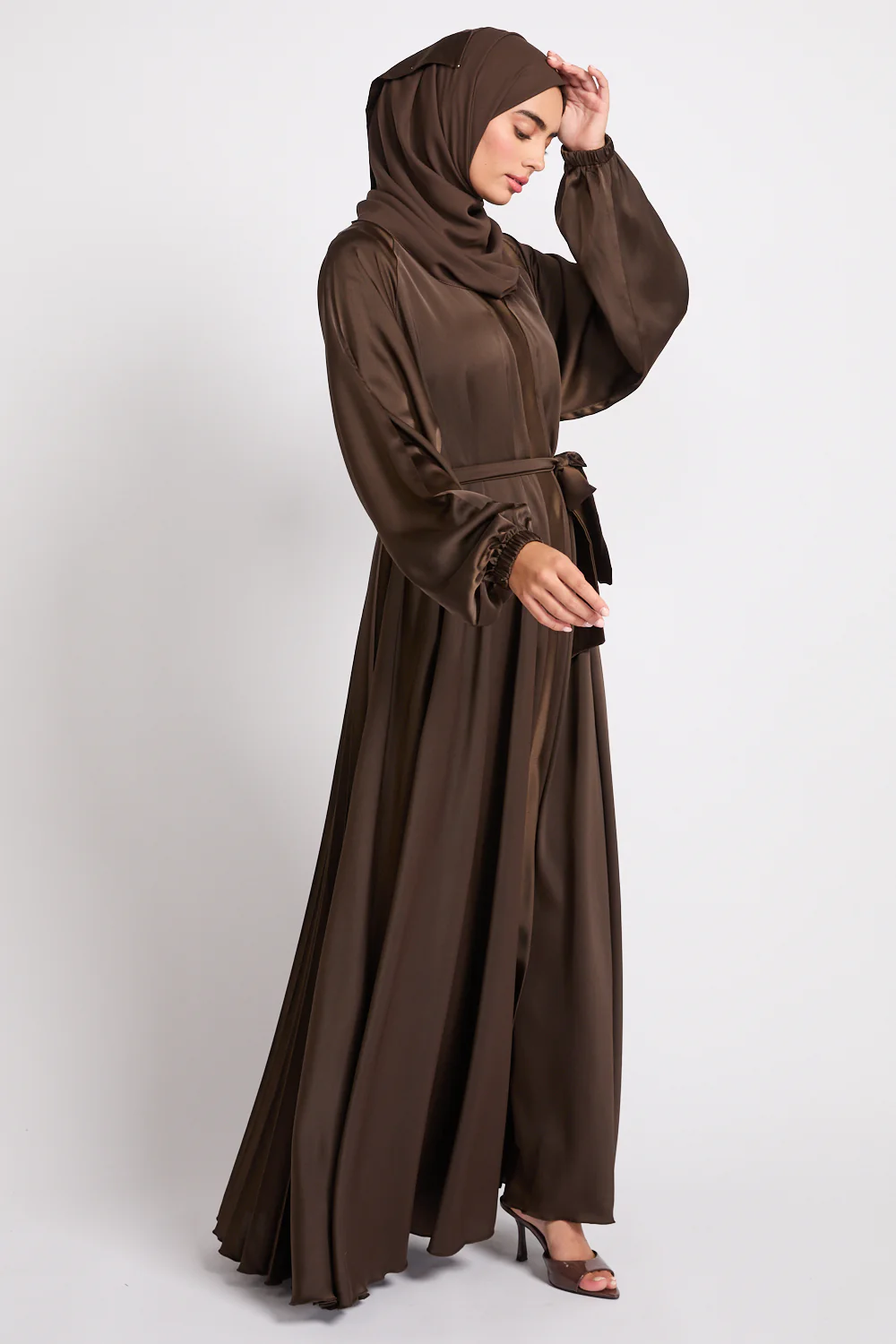 Premium Umbrella Cut Open Abaya with Pleated Back Detailing - Duskwood - Image 9