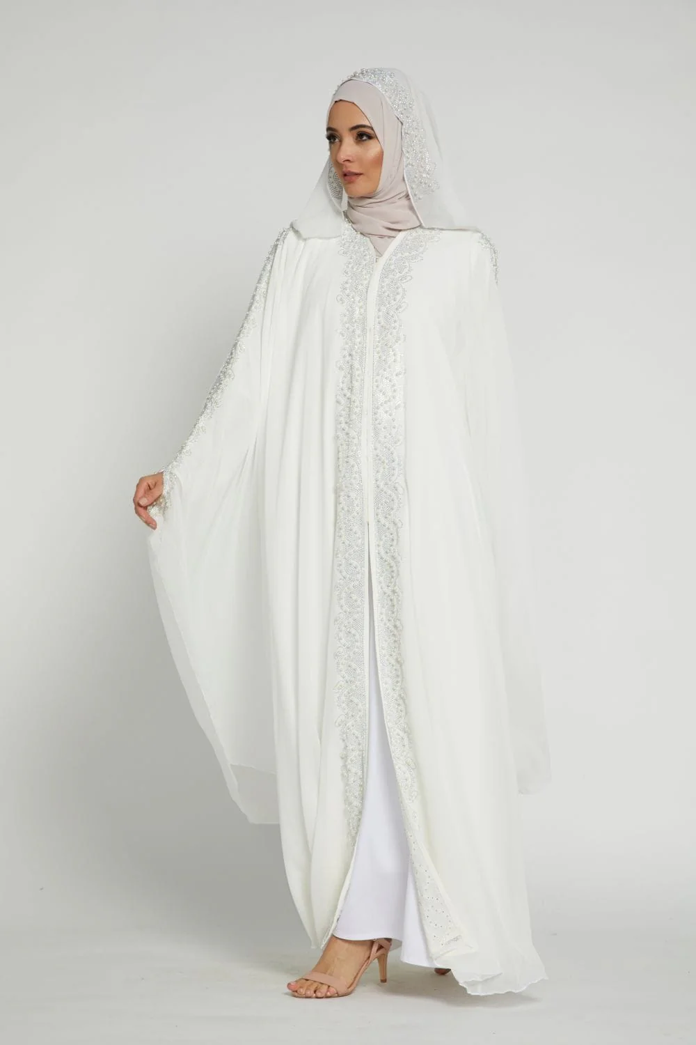 White Gemstone Farasha With Hood - Image 3