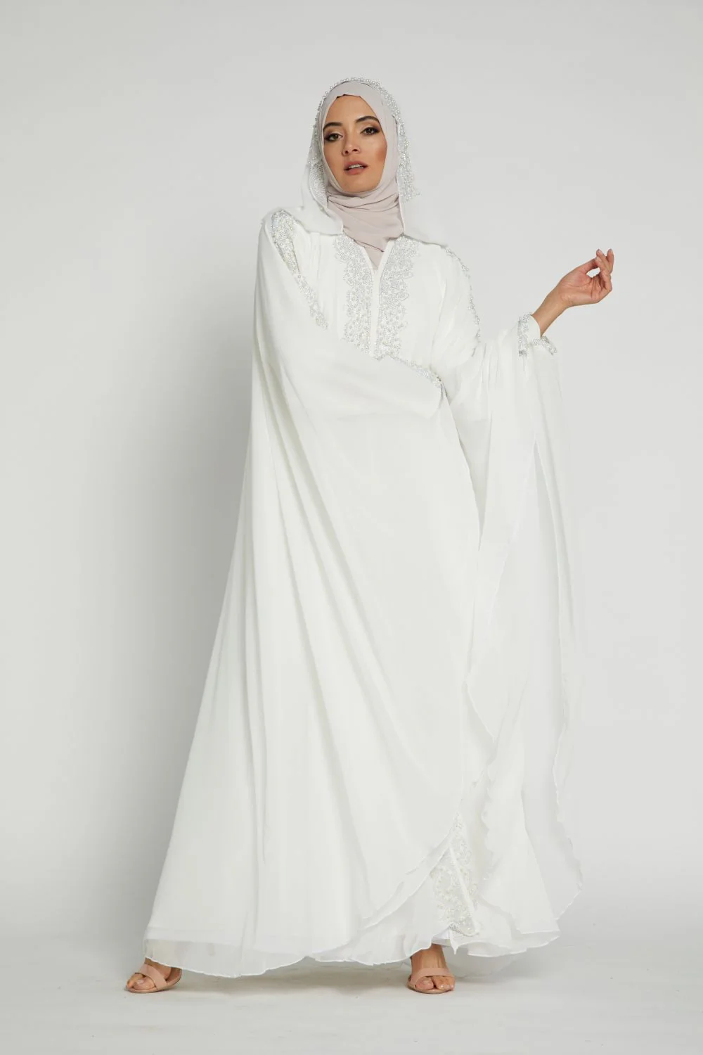 White Gemstone Farasha With Hood - Image 6