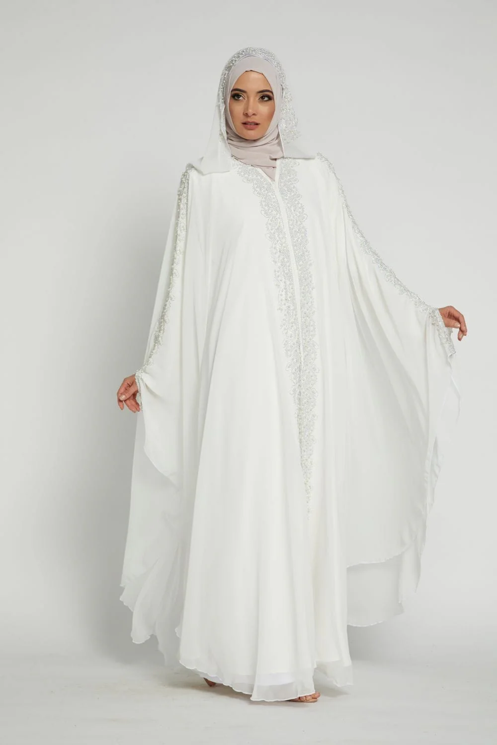 White Gemstone Farasha With Hood - Image 7