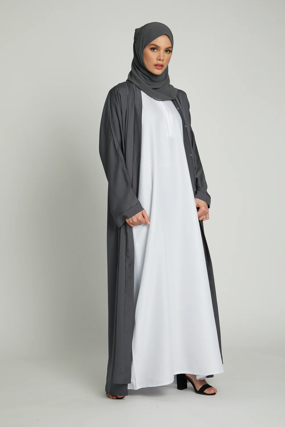 White Inner Slip Dress with Front Zip - LONG SLEEVE - Image 3
