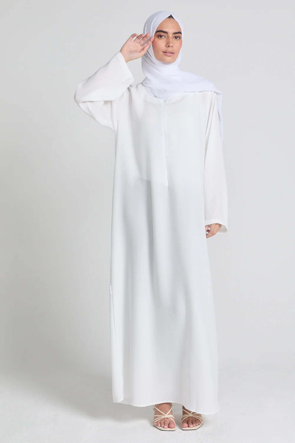 White Inner Slip Dress with Front Zip - LONG SLEEVE - Image 4