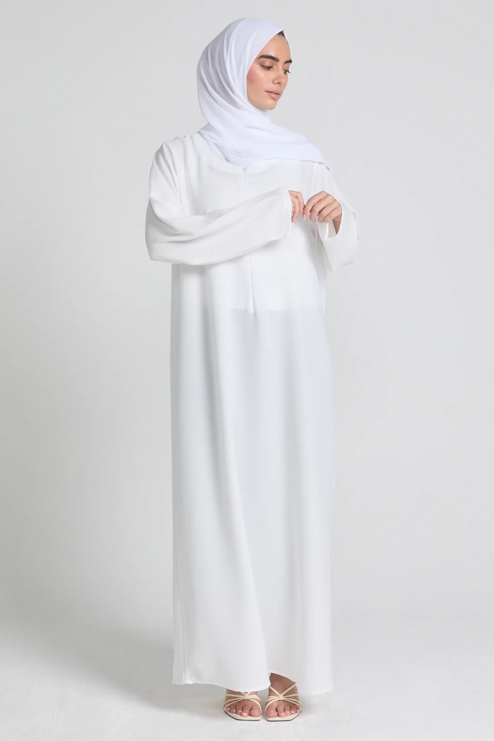 White Inner Slip Dress with Front Zip - LONG SLEEVE - Image 5