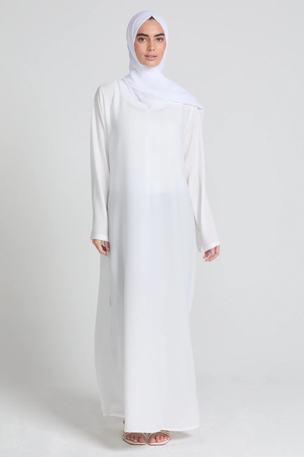 White Inner Slip Dress with Front Zip - LONG SLEEVE - Image 6