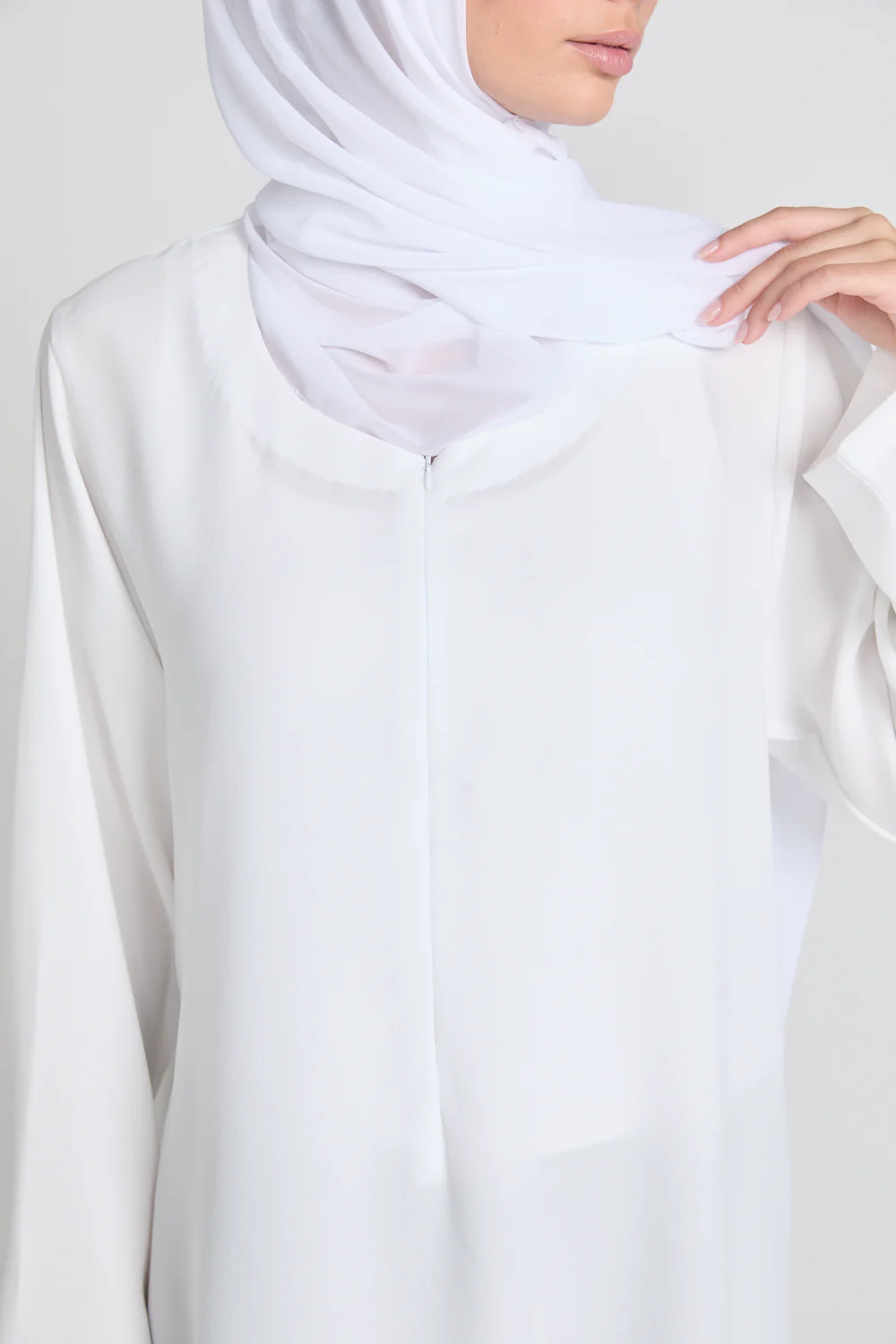 White Inner Slip Dress with Front Zip - LONG SLEEVE - Image 9